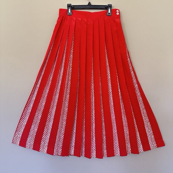 VTG Liz Claiborne Red White Pleated Skirt Women 10 Herringbone Preppy Office - Picture 1 of 6
